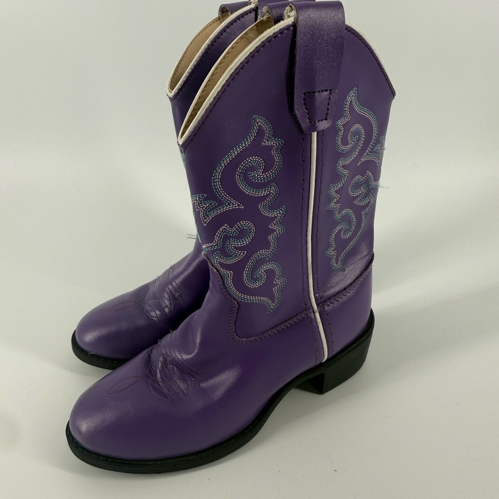 Old WEST Girls Pearlized Purple Faux Leather Cowgirl Cowboy Boots Size 12 D